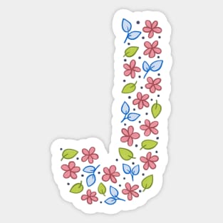 Floral Monogram Letter J - pink and blue Sticker